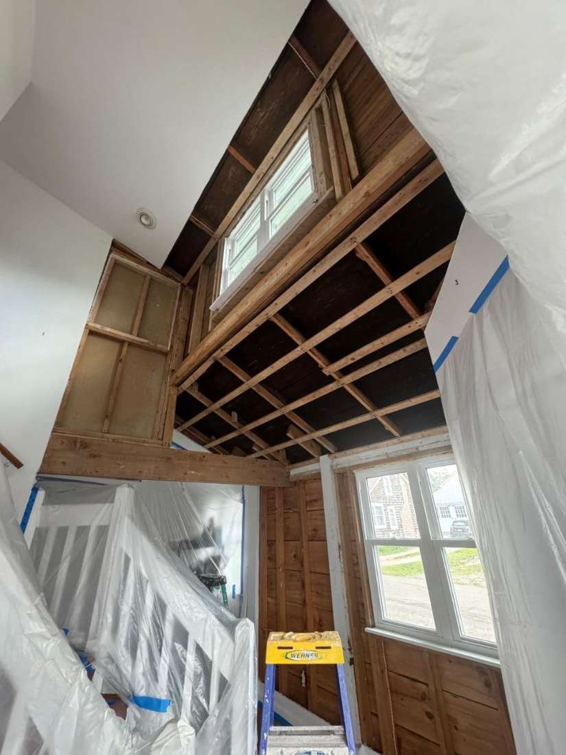 Ceiling Rebuild · Before – Damaged plaster ceiling